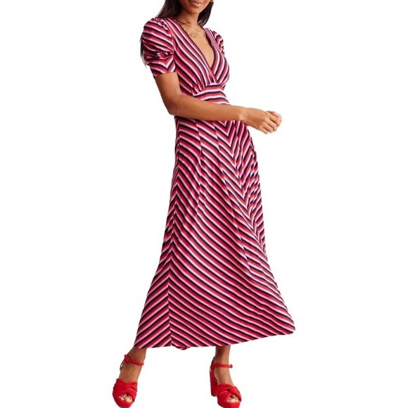 Boden Dresses & Skirts - NWT Boden Kristen Pleated Jersey Dress Striped Red Pink Navy Romantic US 8R